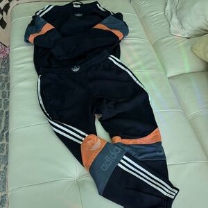 Men’s adidas Black Joggers and Sweatshirt set with Orange & Gray Accent Panels